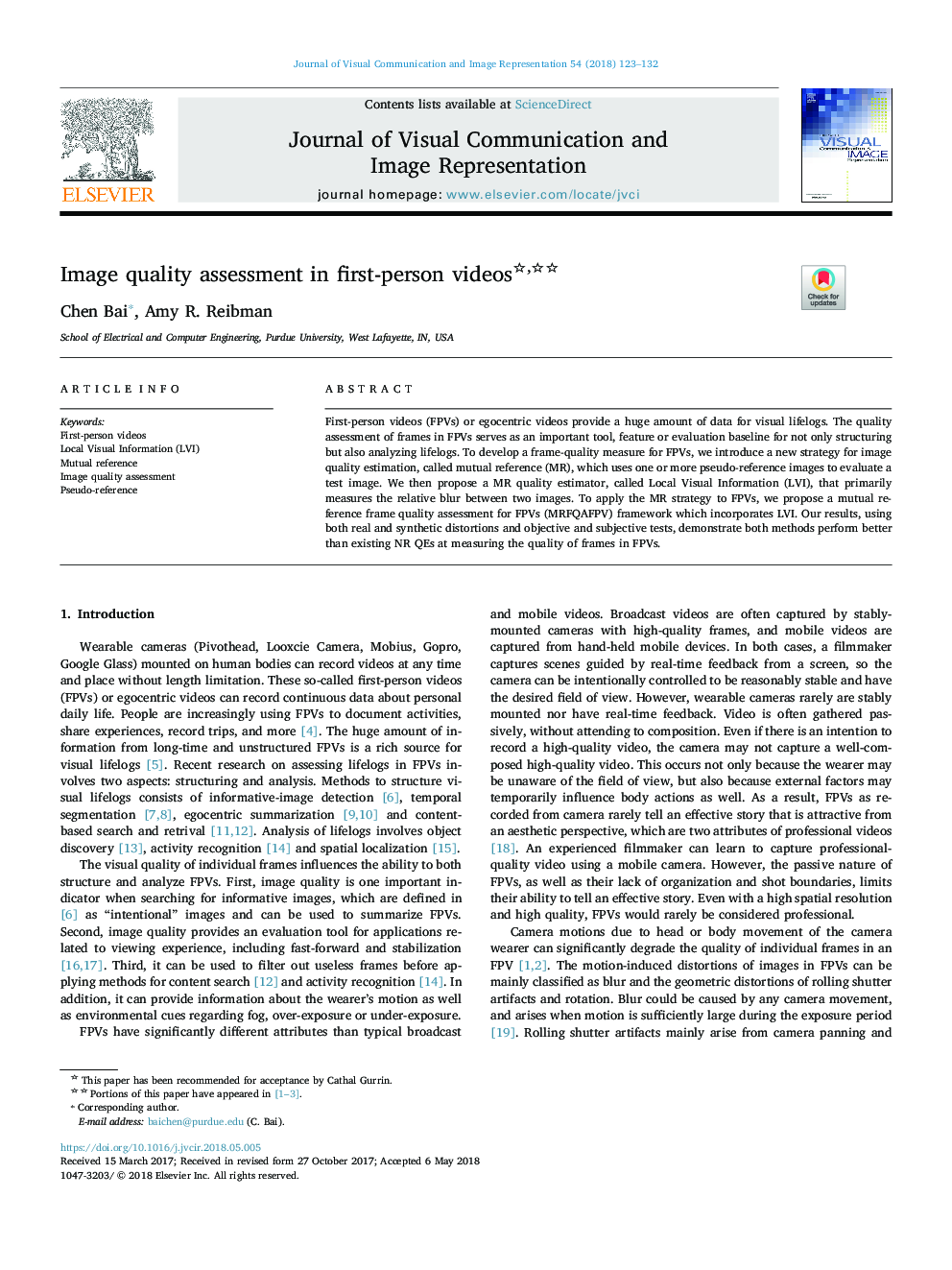 Image quality assessment in first-person videos