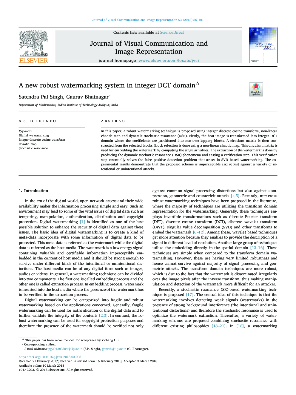 A new robust watermarking system in integer DCT domain