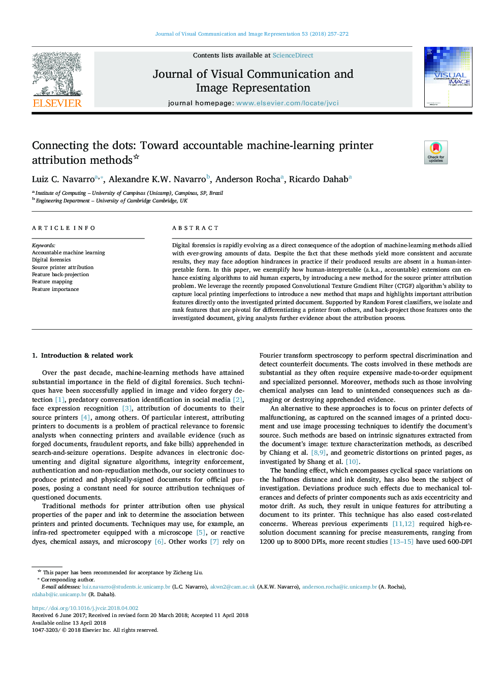 Connecting the dots: Toward accountable machine-learning printer attribution methods