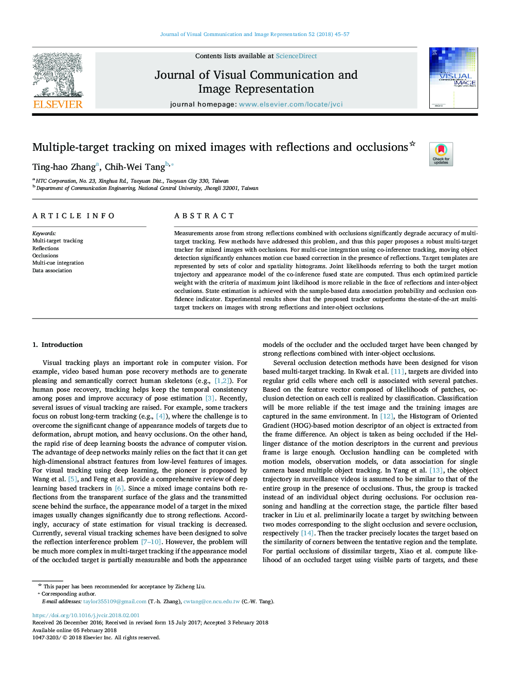 Multiple-target tracking on mixed images with reflections and occlusions