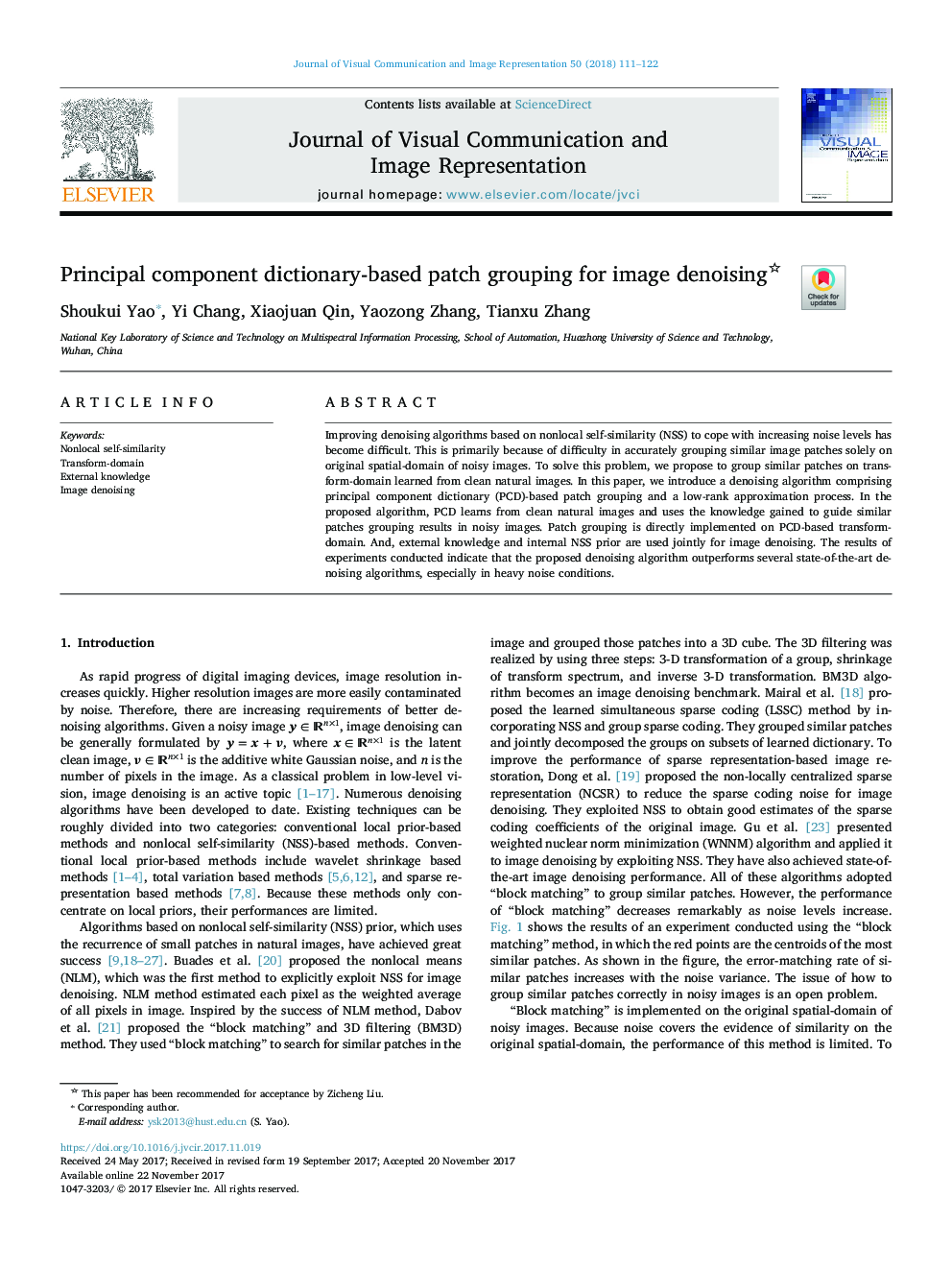 Principal component dictionary-based patch grouping for image denoising