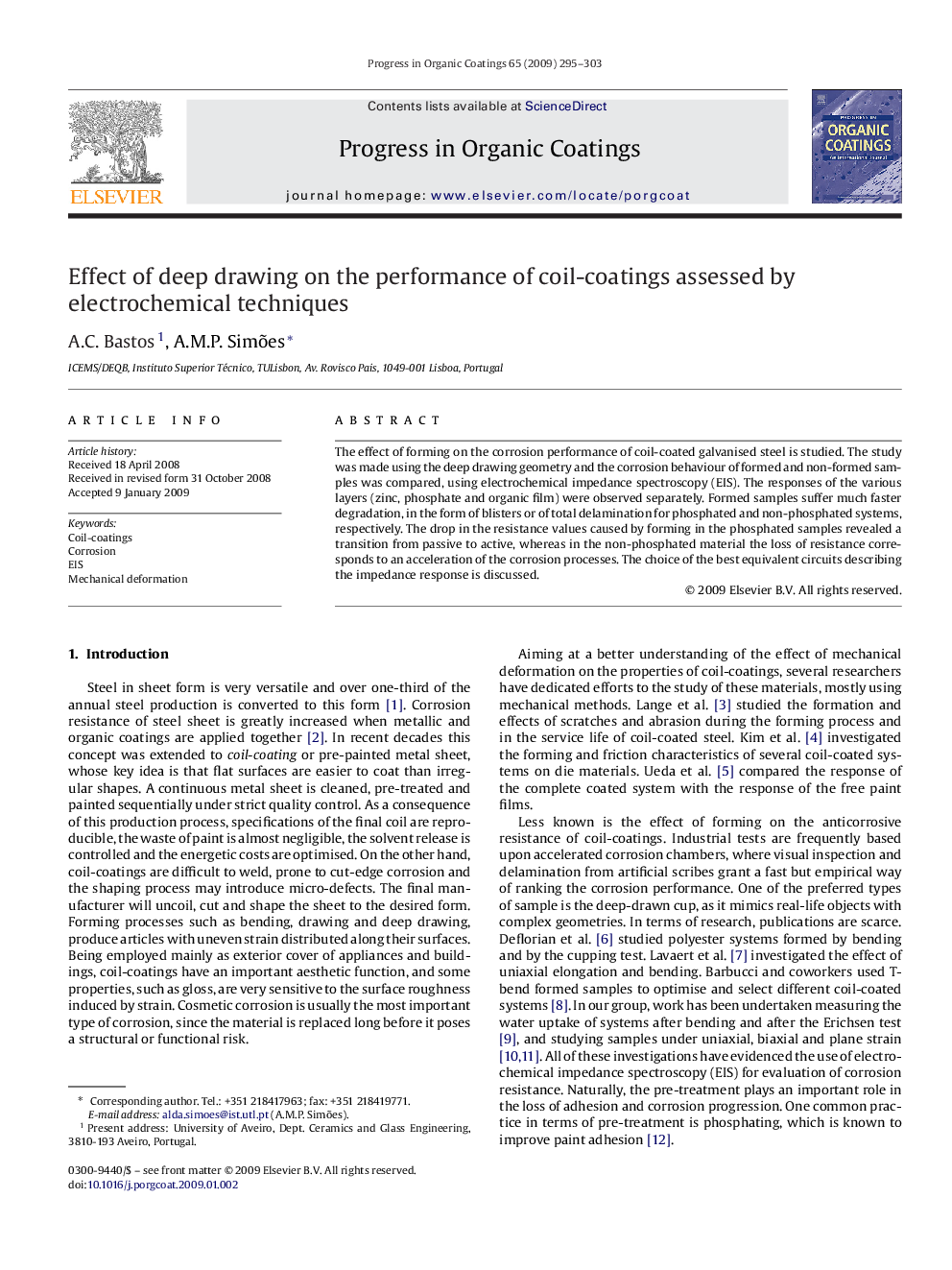 Effect of deep drawing on the performance of coil-coatings assessed by electrochemical techniques