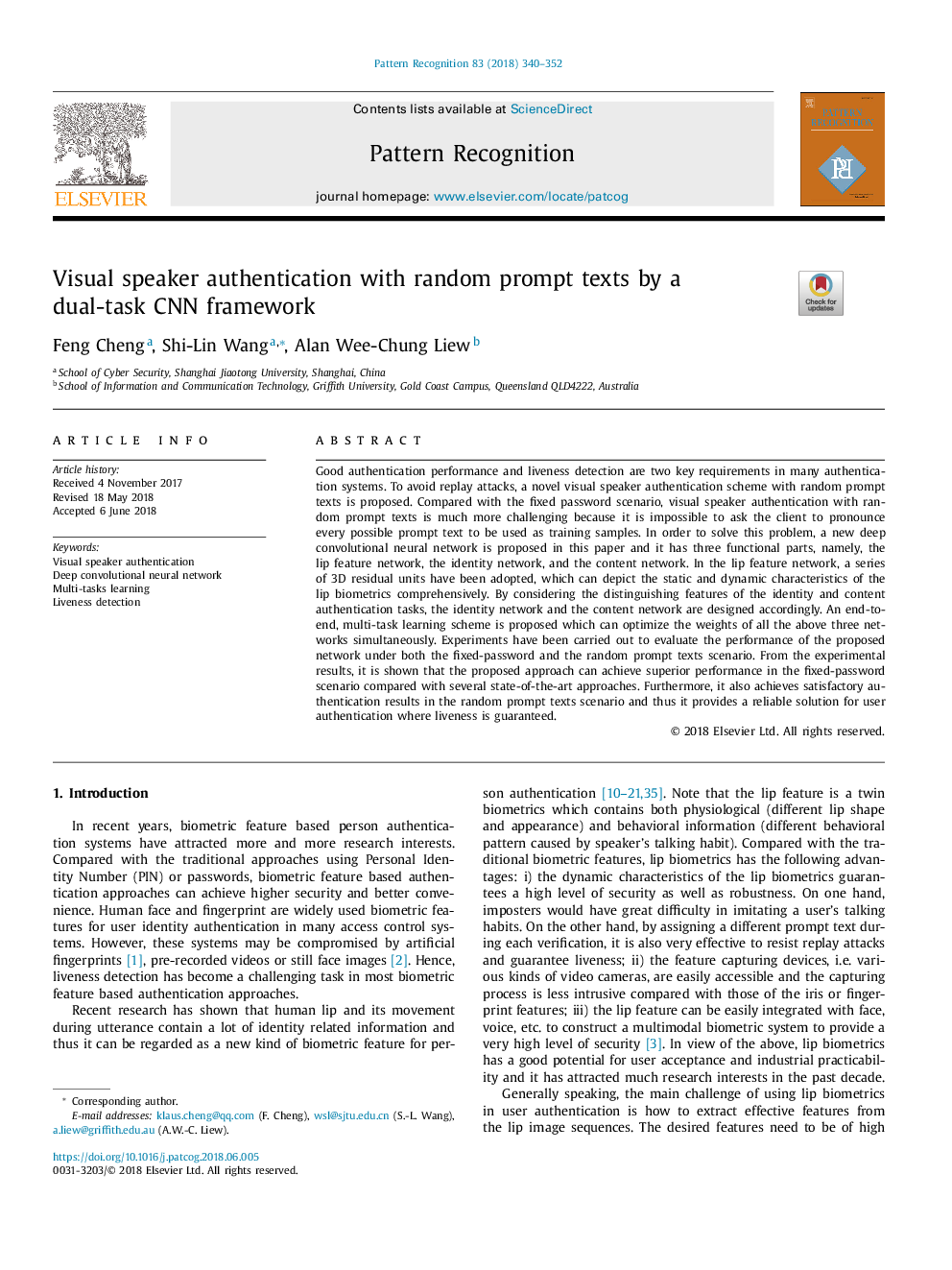 Visual speaker authentication with random prompt texts by a dual-task CNN framework