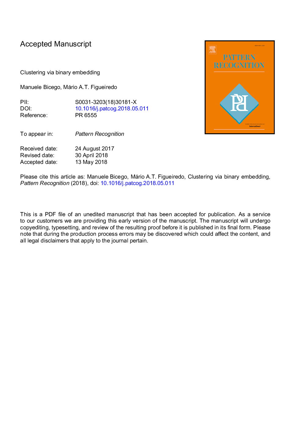 Clustering via binary embedding