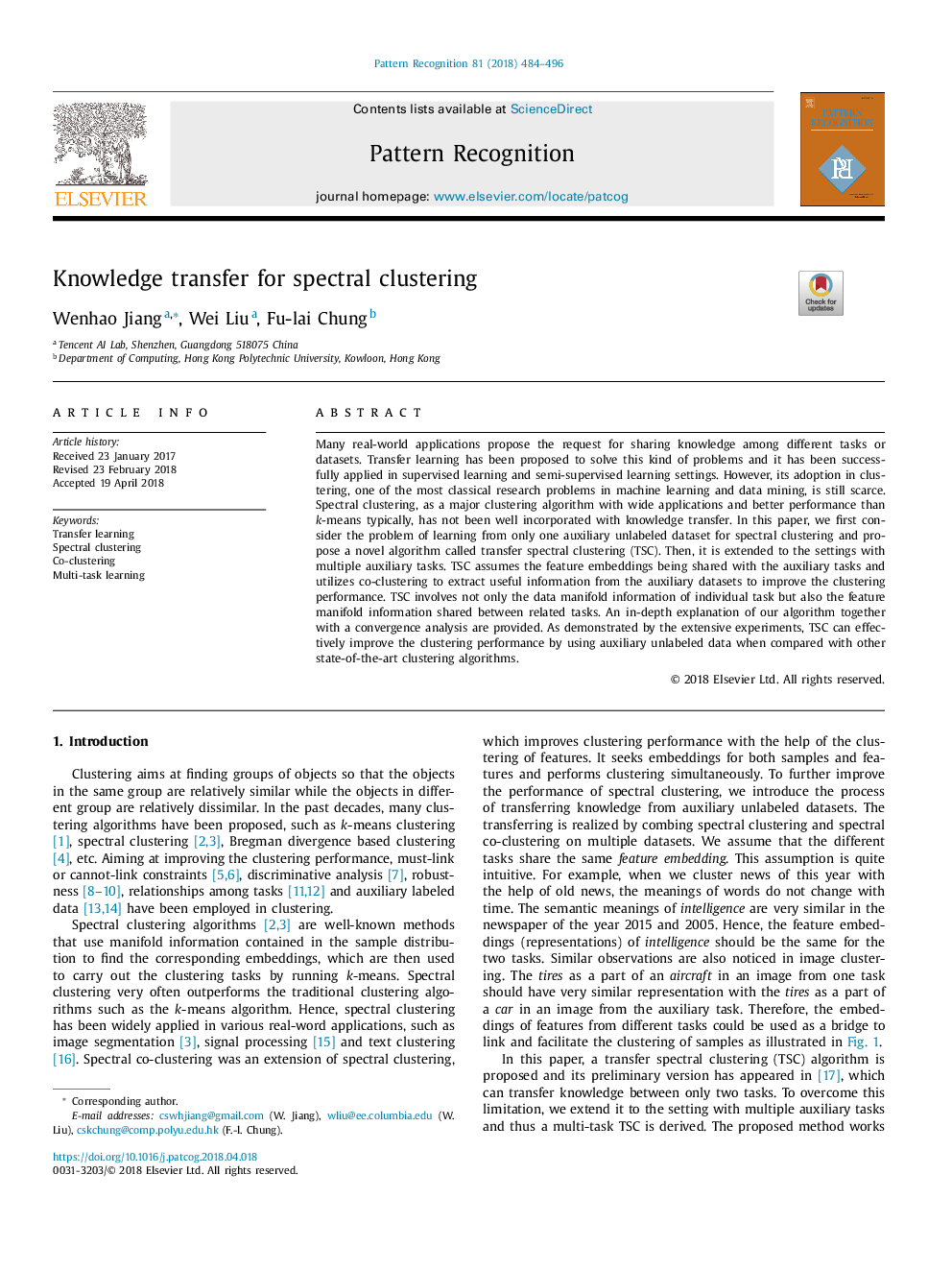 Knowledge transfer for spectral clustering