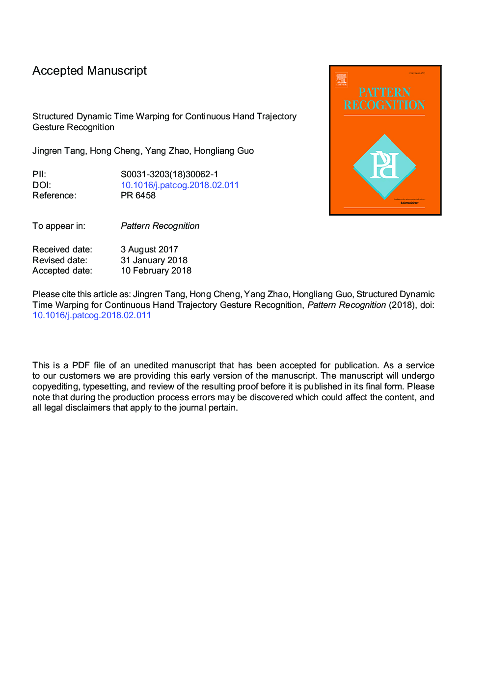 Structured dynamic time warping for continuous hand trajectory gesture recognition