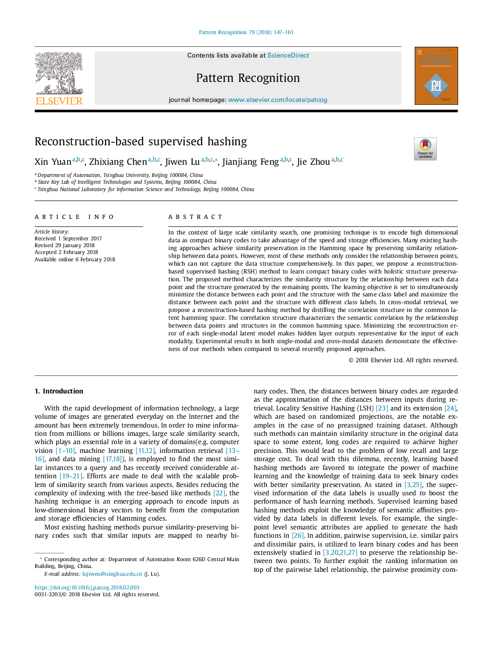 Reconstruction-based supervised hashing