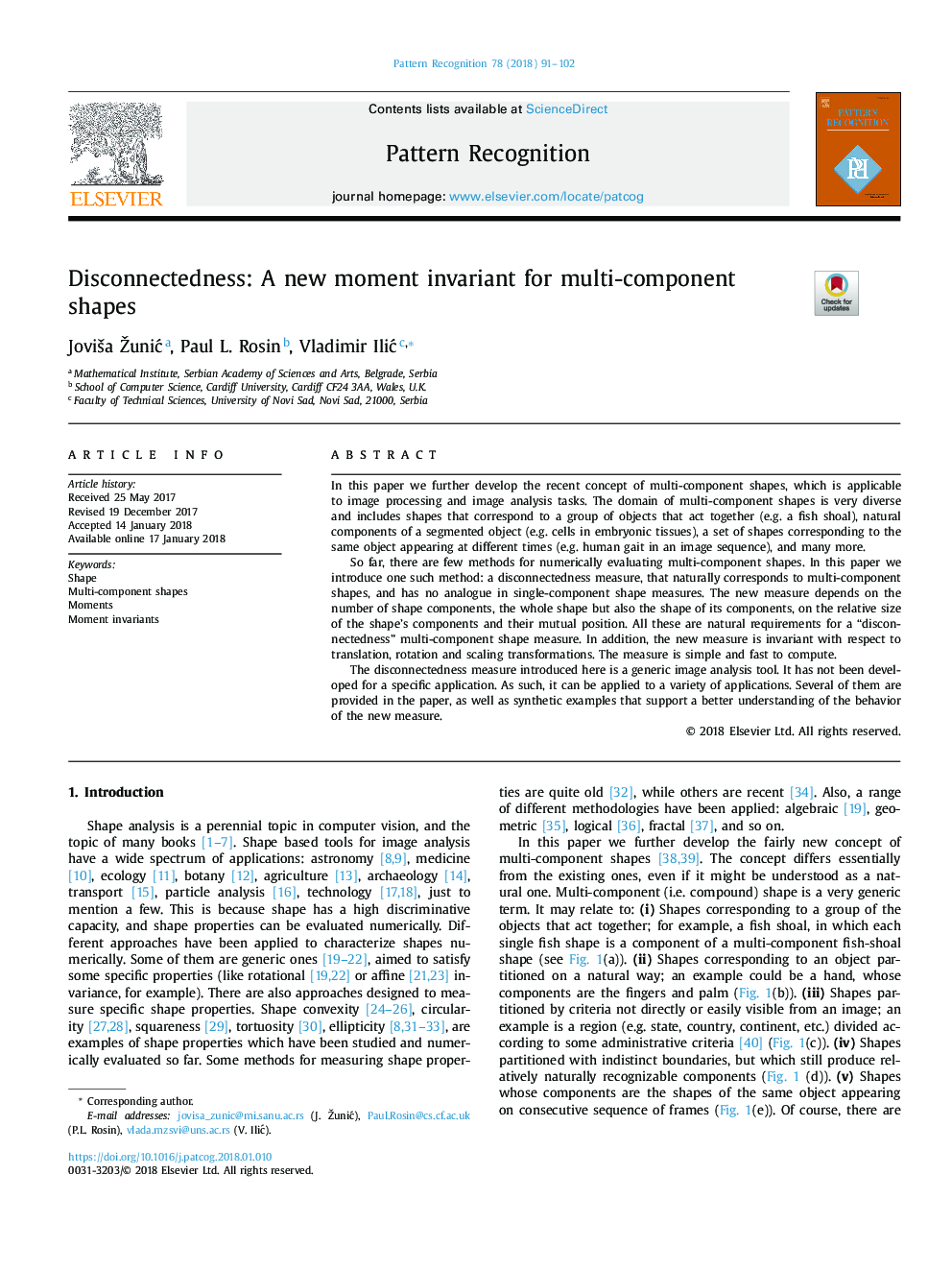 Disconnectedness: A new moment invariant for multi-component shapes