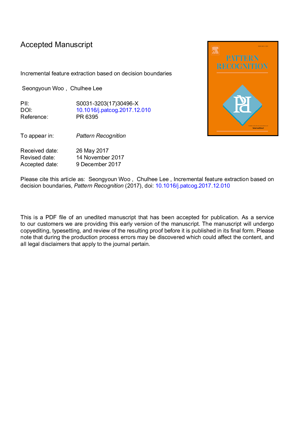 Incremental feature extraction based on decision boundaries