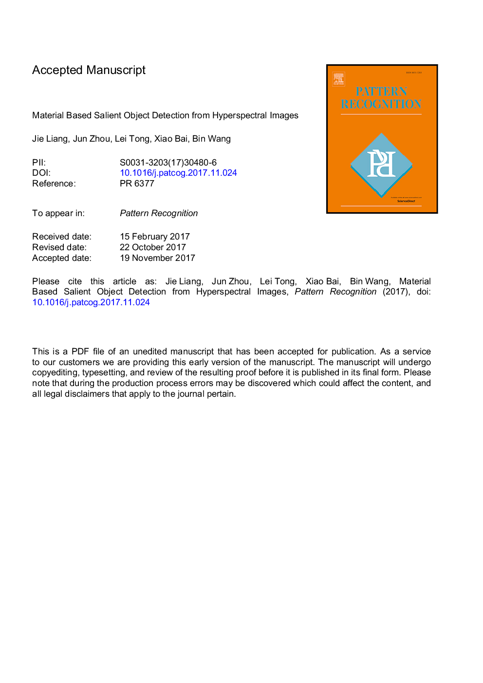 Material based salient object detection from hyperspectral images