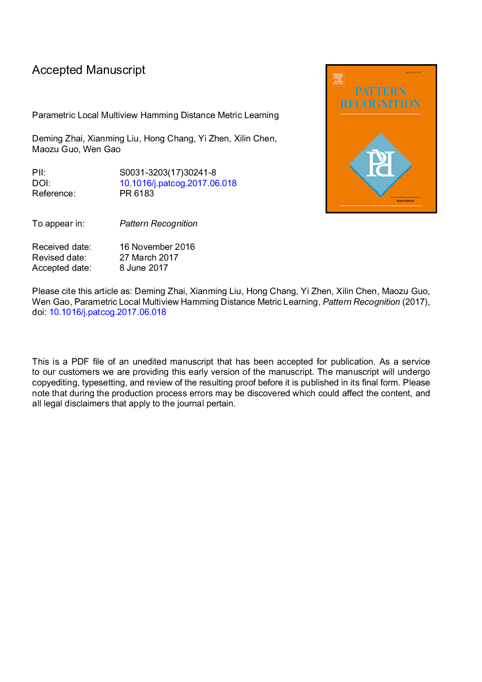 عکس صفحه اول مقاله: Parametric local multiview hamming distance metric learning Parametric local multiview hamming distance metric learning