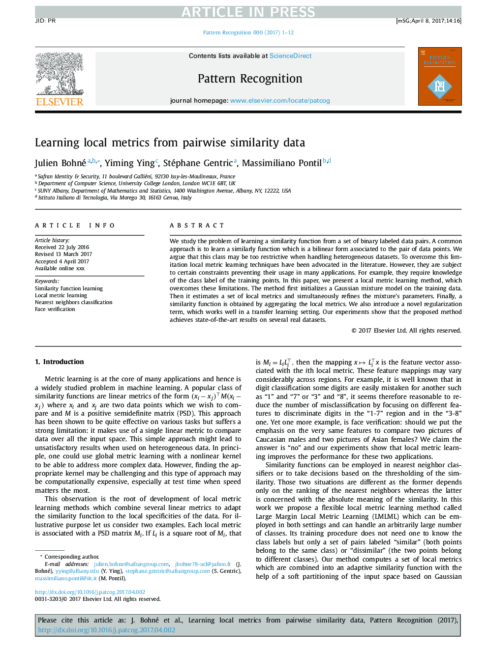 Learning local metrics from pairwise similarity data