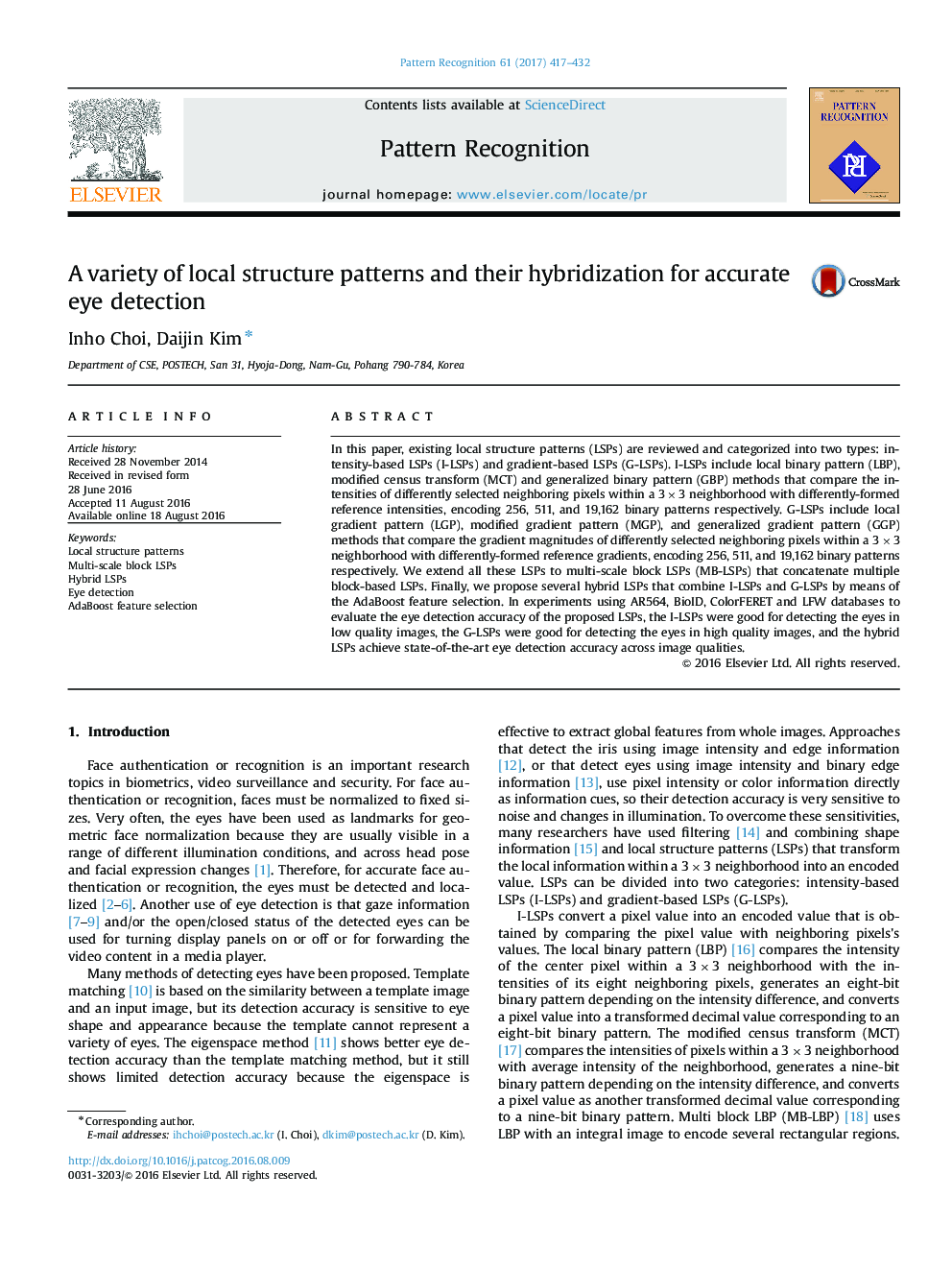 A variety of local structure patterns and their hybridization for accurate eye detection