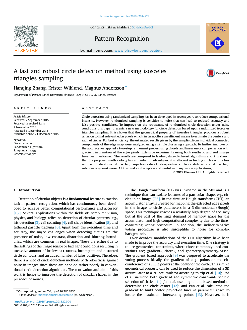 A fast and robust circle detection method using isosceles triangles sampling