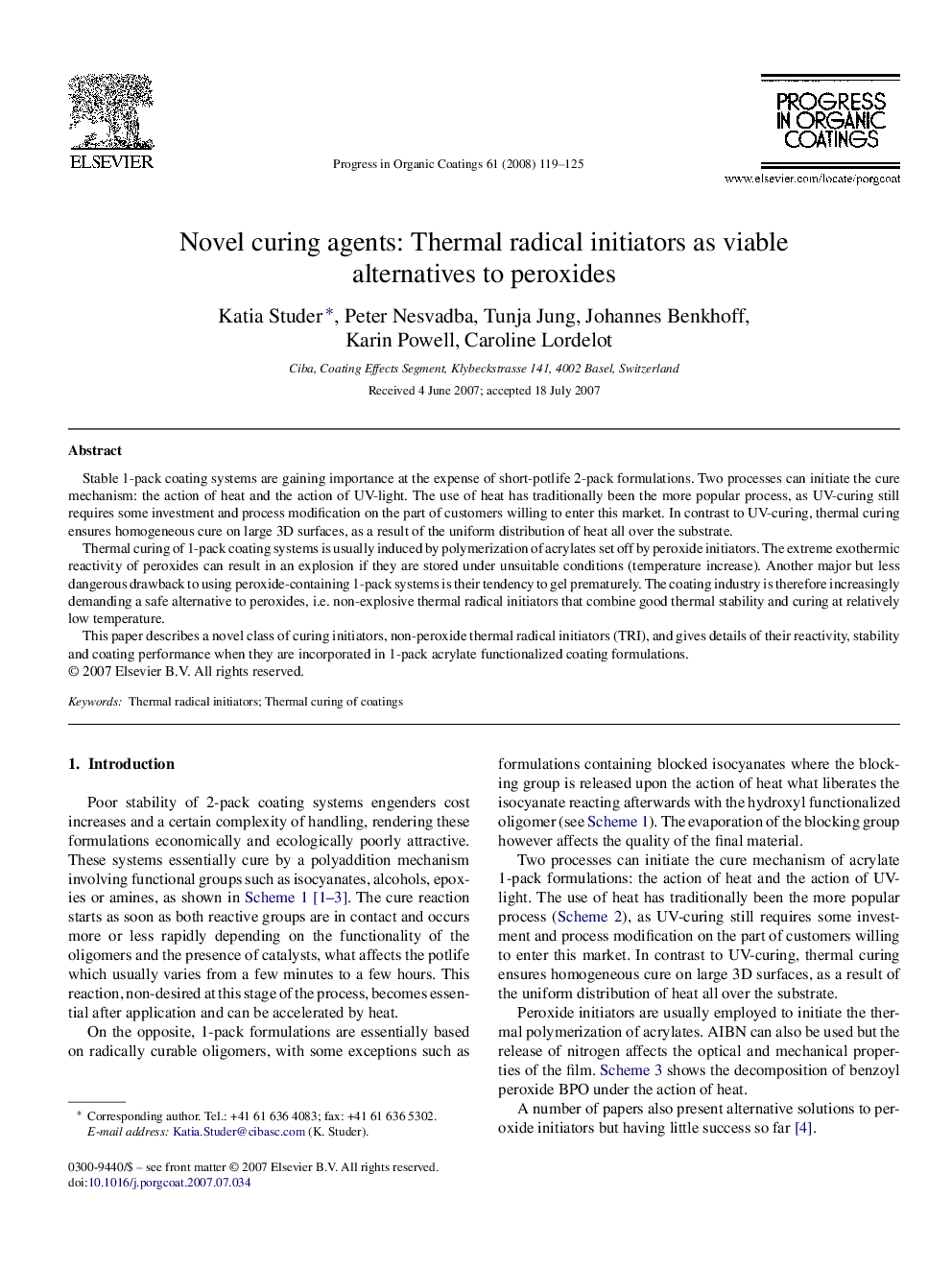 Novel curing agents: Thermal radical initiators as viable alternatives to peroxides