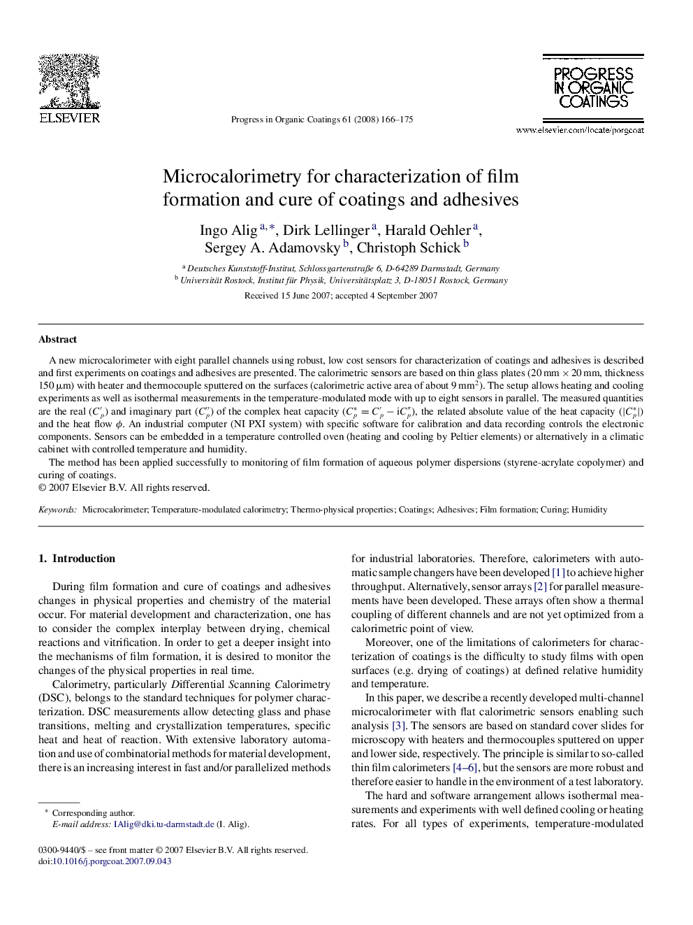 Microcalorimetry for characterization of film formation and cure of coatings and adhesives