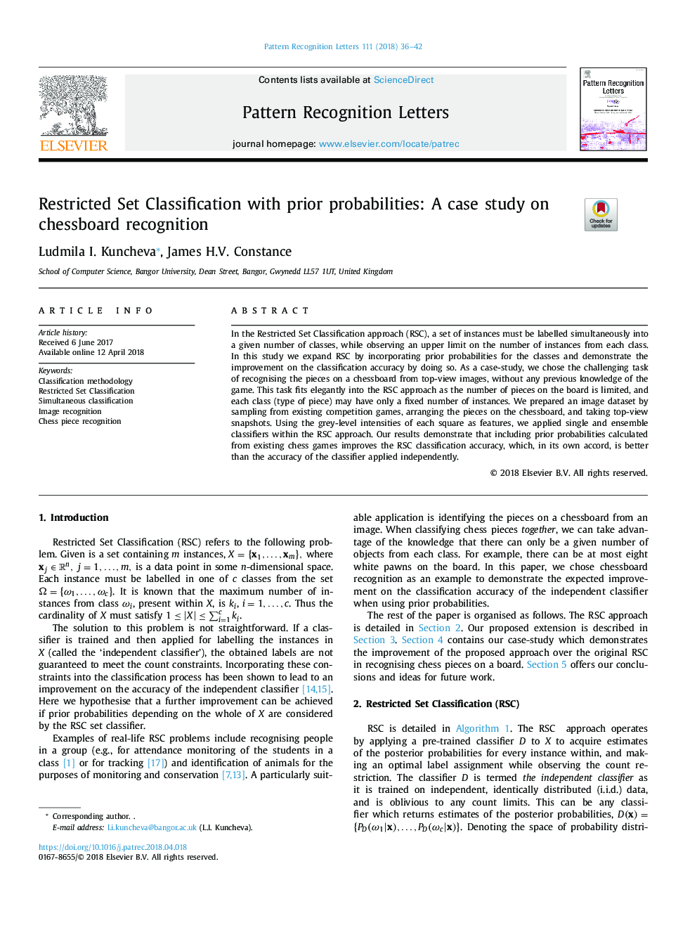 Restricted Set Classification with prior probabilities: A case study on chessboard recognition