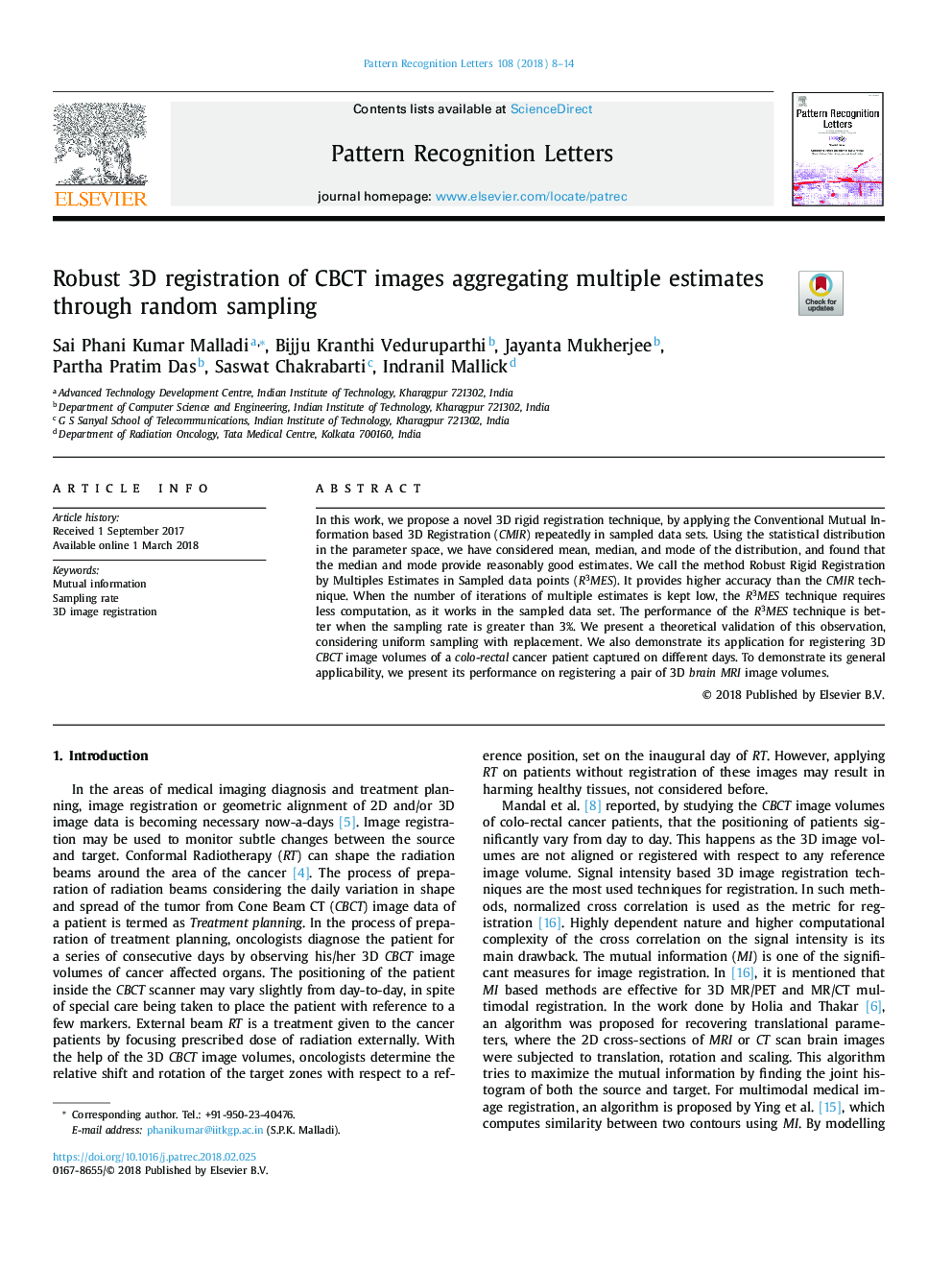 Robust 3D registration of CBCT images aggregating multiple estimates through random sampling