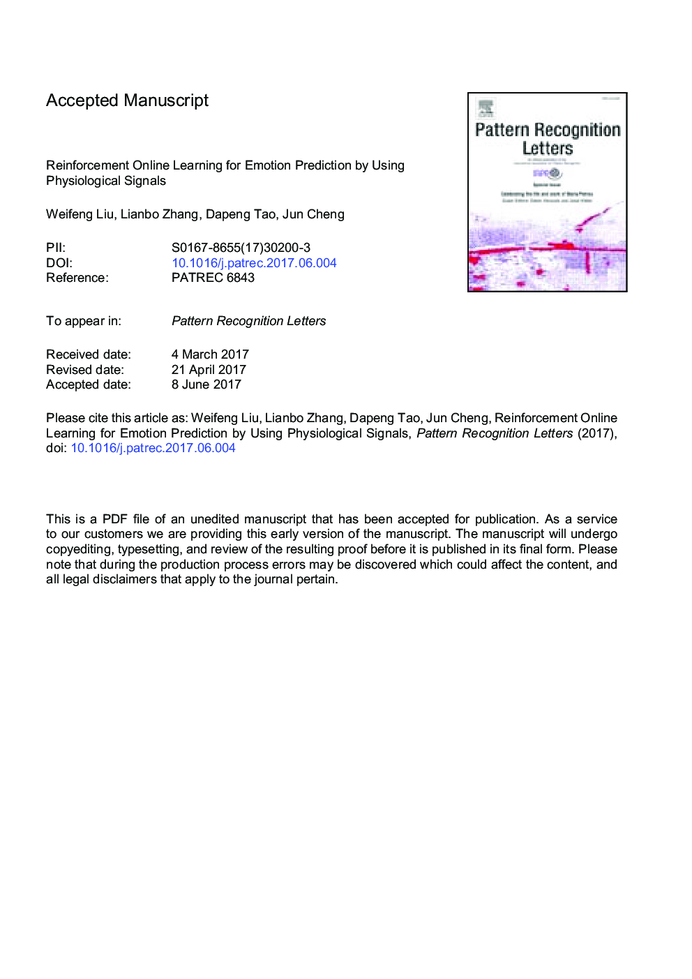 Reinforcement online learning for emotion prediction by using physiological signals