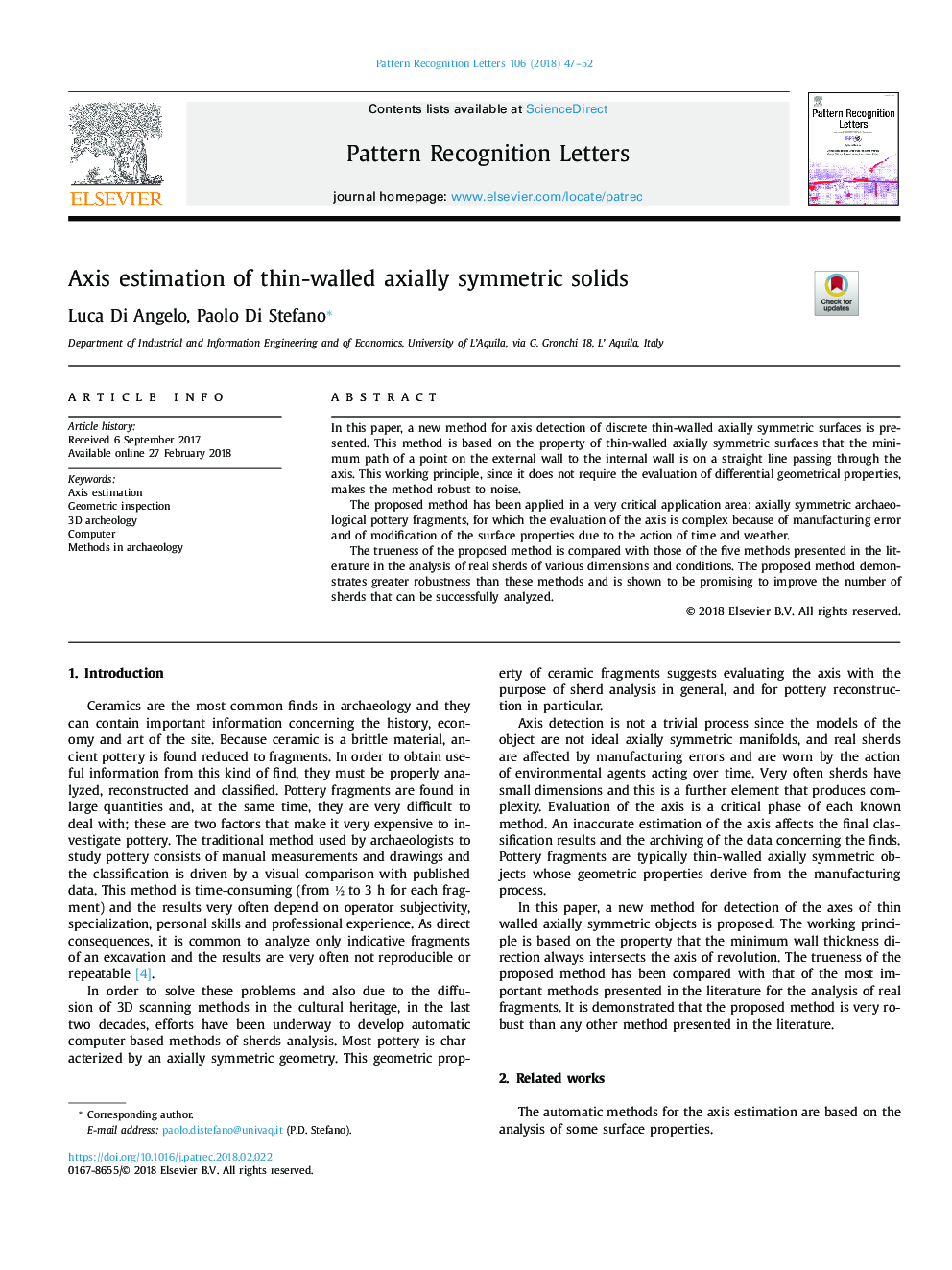 Axis estimation of thin-walled axially symmetric solids