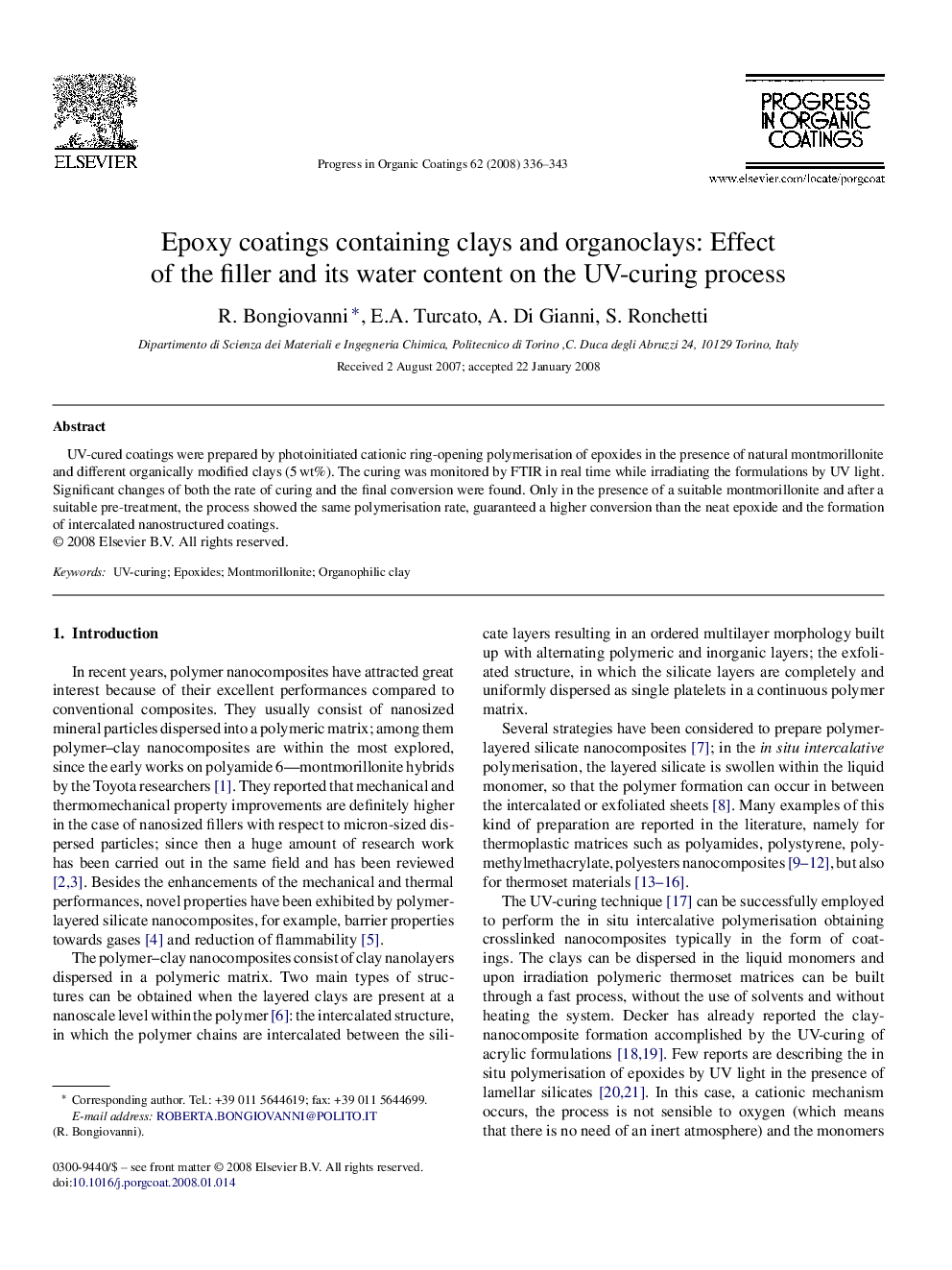 Epoxy coatings containing clays and organoclays: Effect of the filler and its water content on the UV-curing process