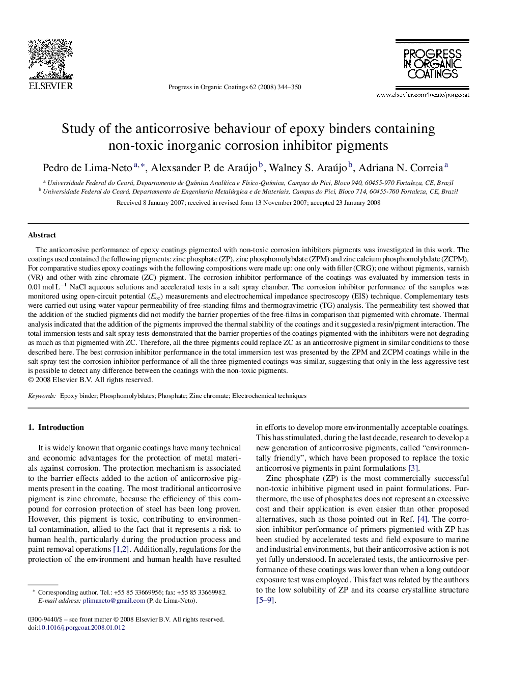 Study of the anticorrosive behaviour of epoxy binders containing non-toxic inorganic corrosion inhibitor pigments