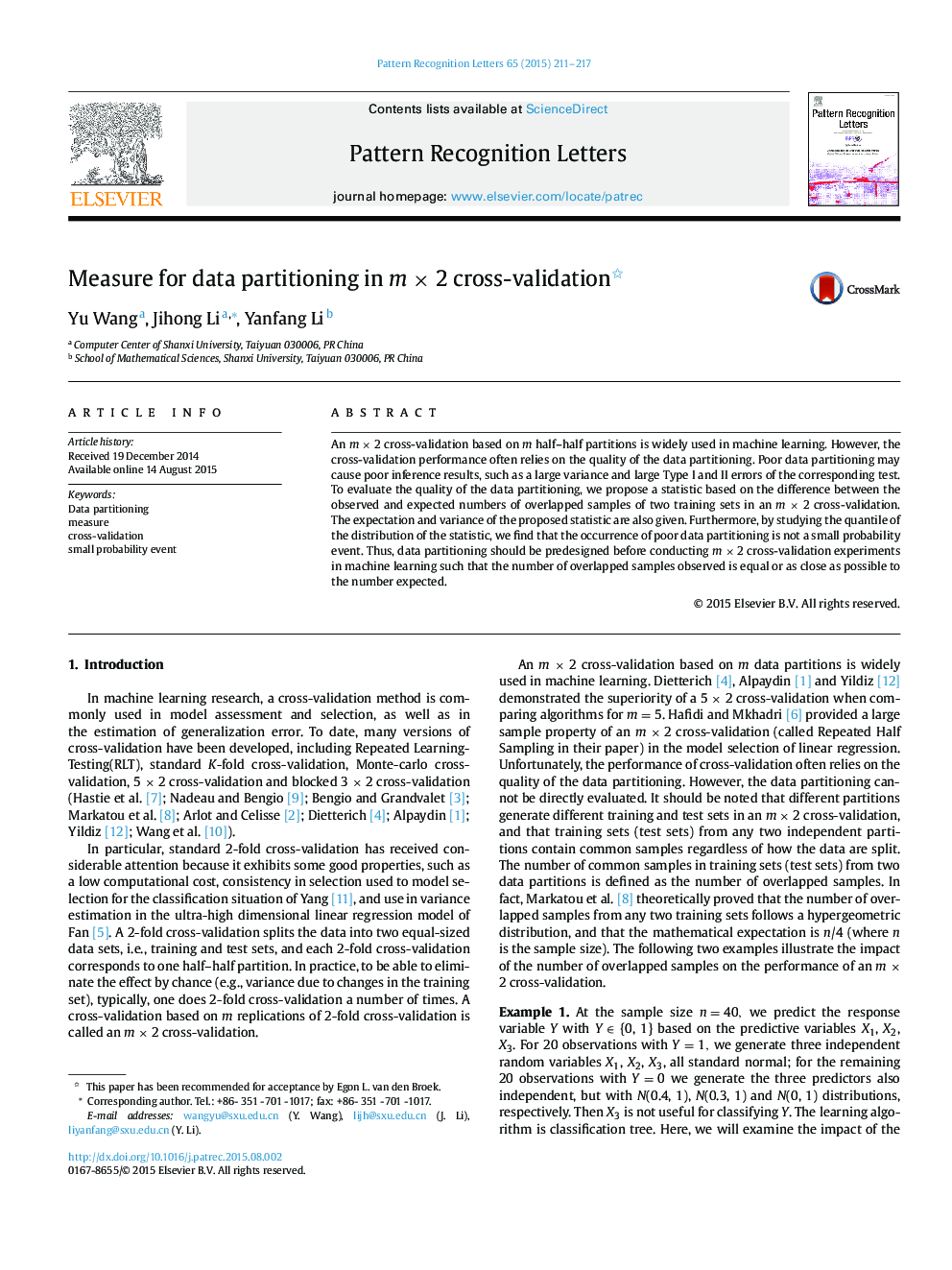 عکس صفحه اول مقاله: Measure for data partitioning in m à 2 cross-validation Measure for data partitioning in m à 2 cross-validation