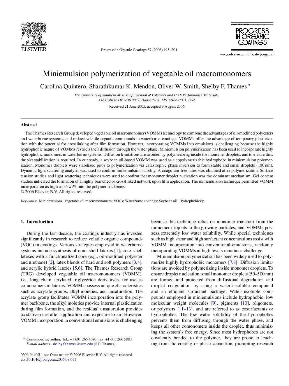 Miniemulsion polymerization of vegetable oil macromonomers