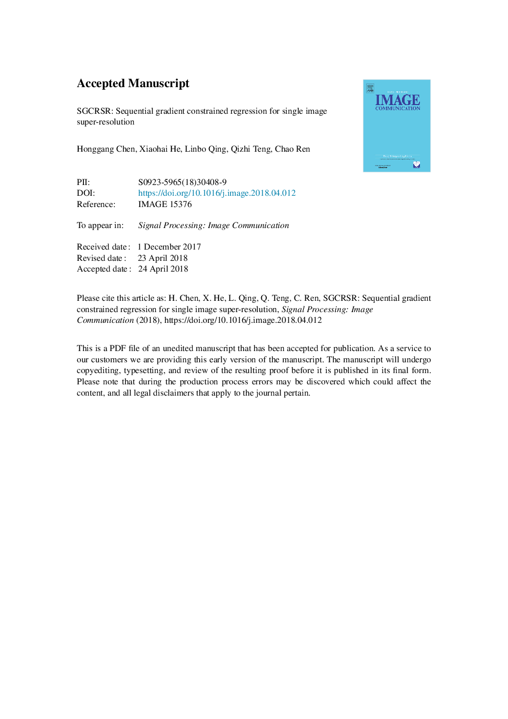 SGCRSR: Sequential gradient constrained regression for single image super-resolution