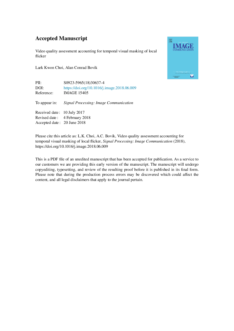 Video quality assessment accounting for temporal visual masking of local flicker