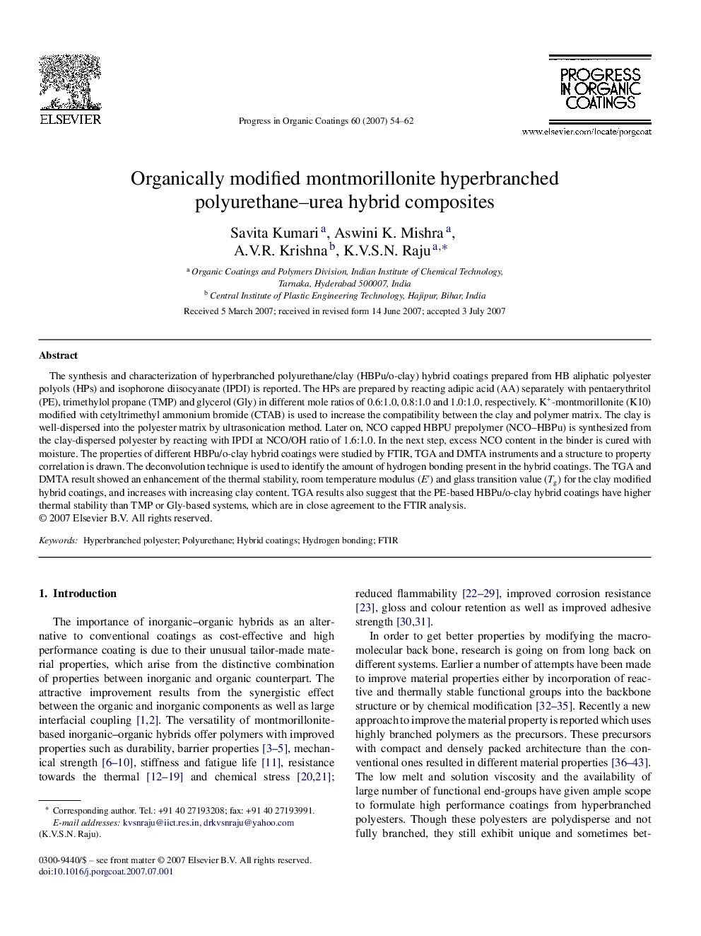 Organically modified montmorillonite hyperbranched polyurethane–urea hybrid composites