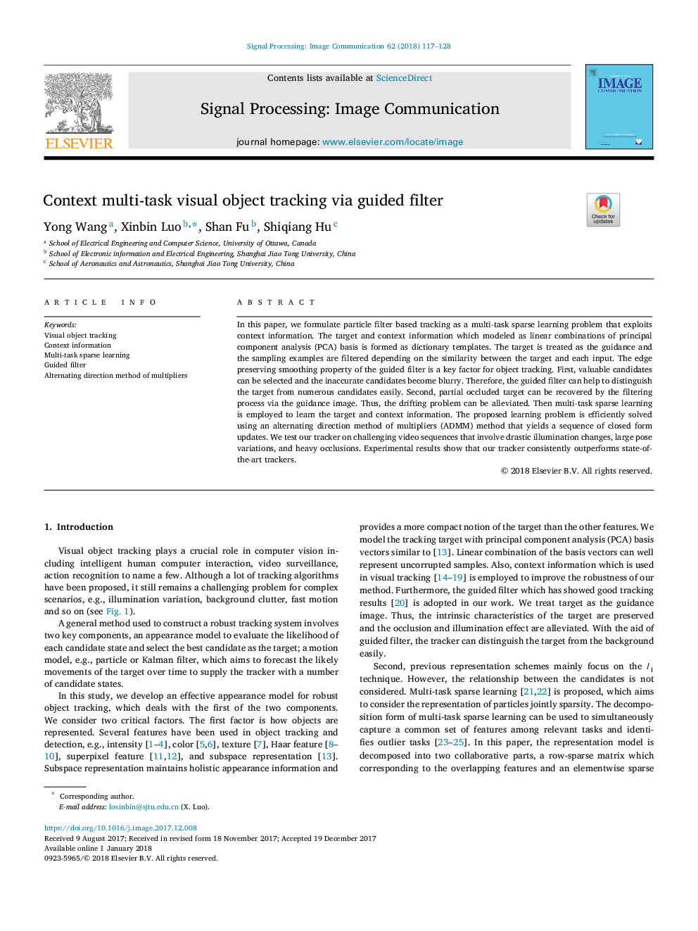 Context multi-task visual object tracking via guided filter