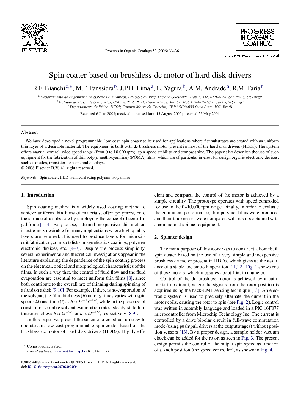 Spin coater based on brushless dc motor of hard disk drivers