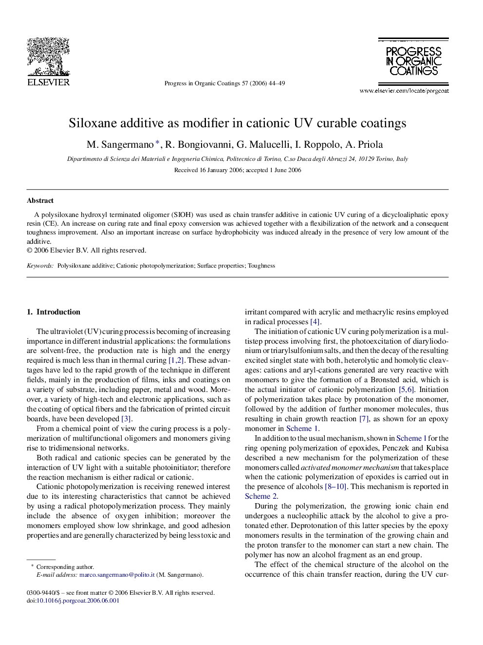 عکس صفحه اول مقاله: Siloxane additive as modifier in cationic UV curable coatings Siloxane additive as modifier in cationic UV curable coatings