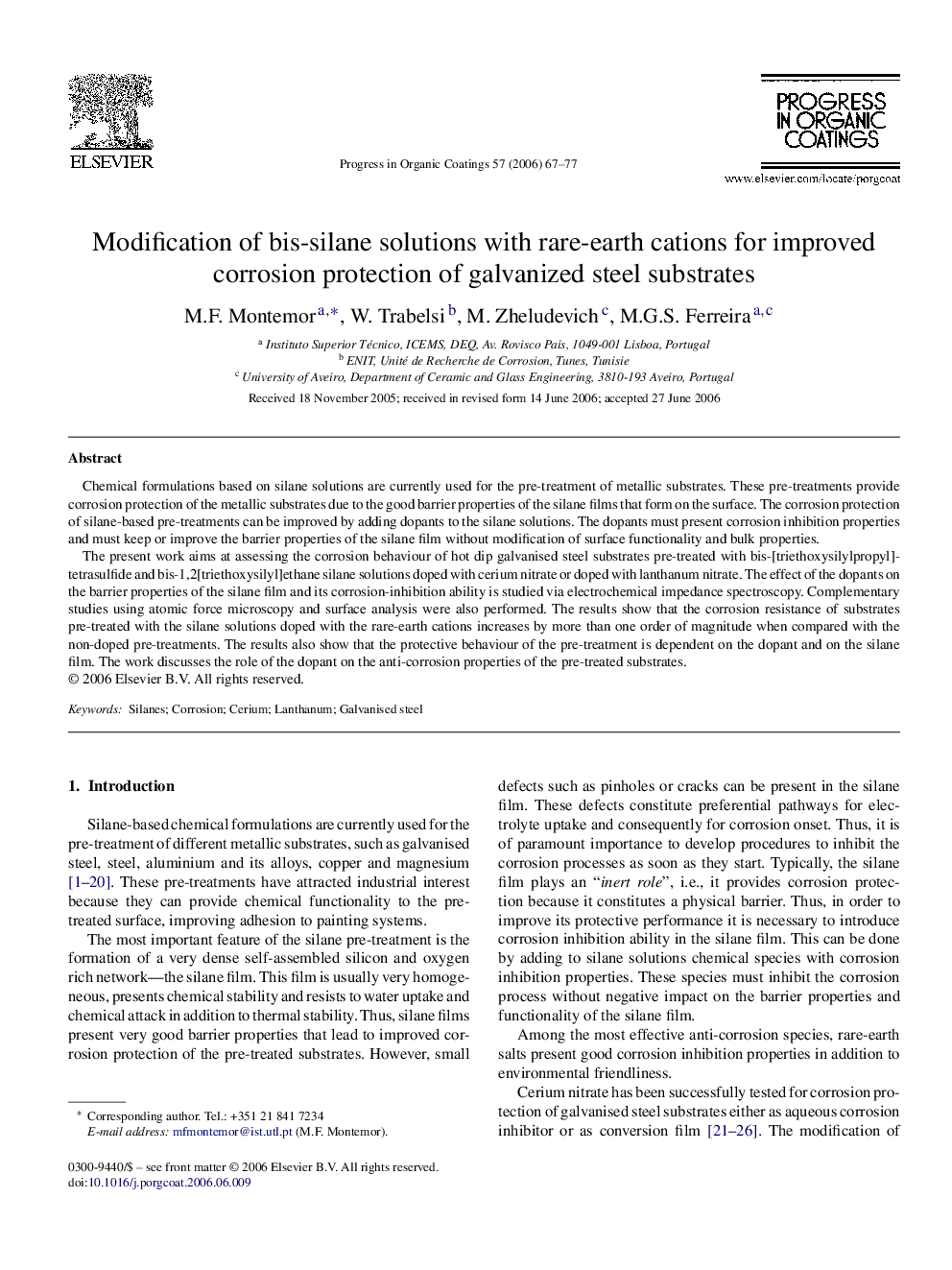 Modification of bis-silane solutions with rare-earth cations for improved corrosion protection of galvanized steel substrates