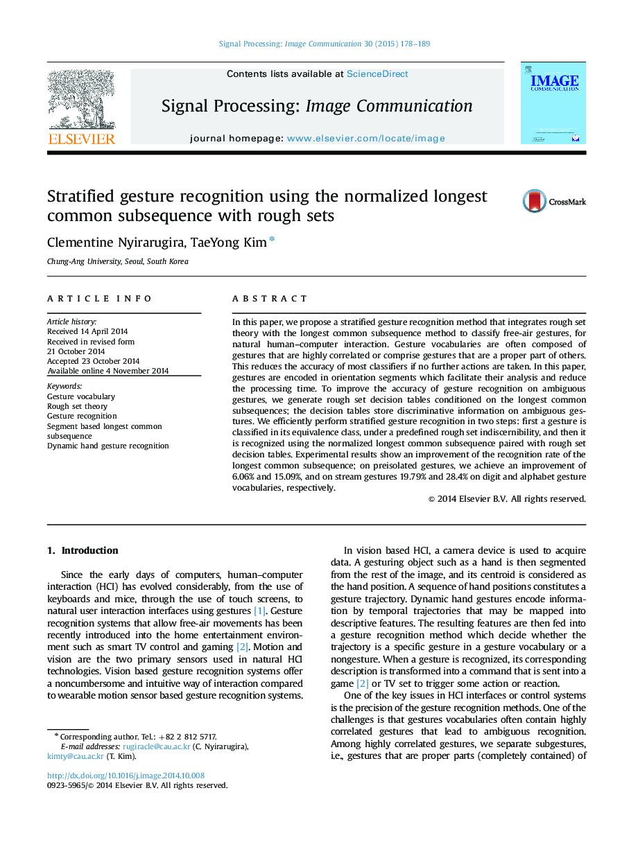 Stratified gesture recognition using the normalized longest common subsequence with rough sets