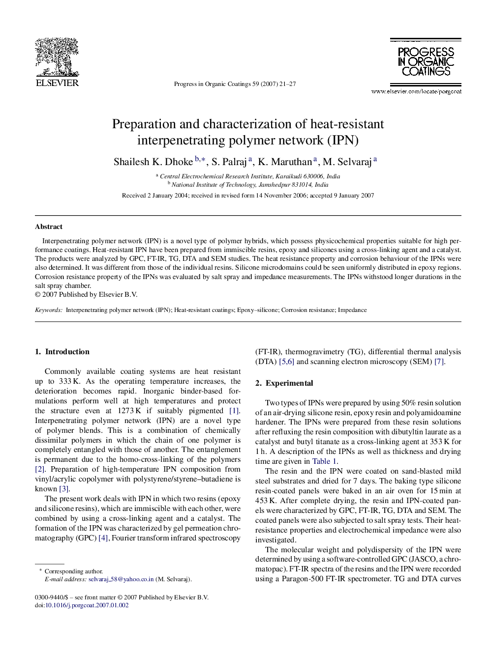 Preparation and characterization of heat-resistant interpenetrating polymer network (IPN)