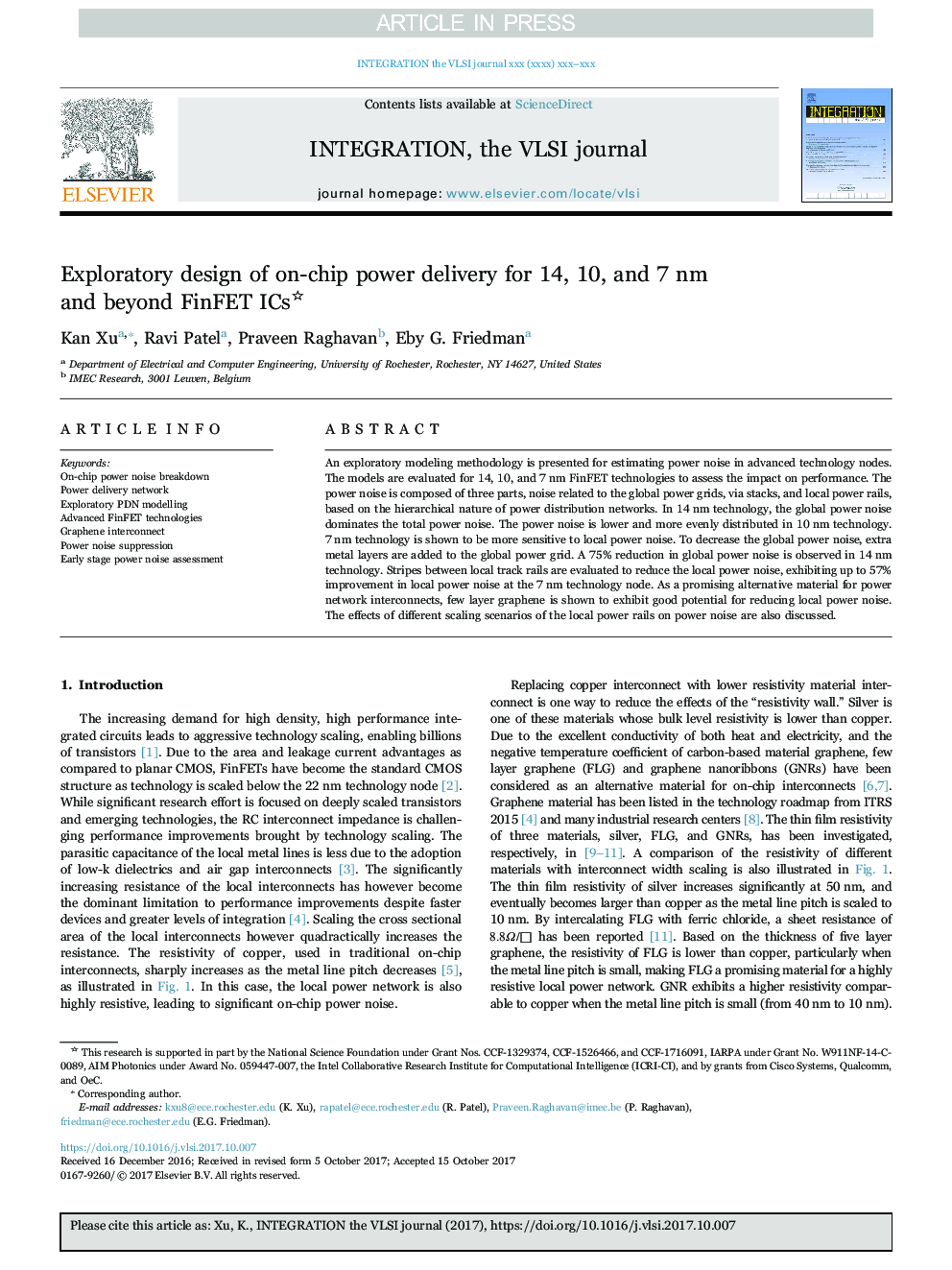 Exploratory design of on-chip power delivery for 14, 10, and 7 nm and beyond FinFET ICs