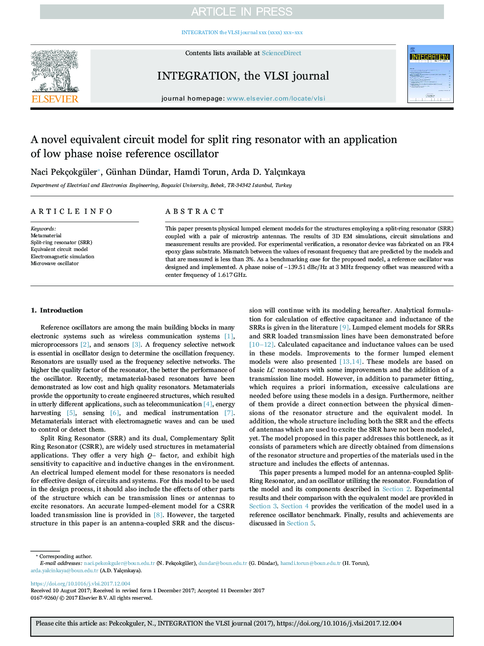 A novel equivalent circuit model for split ring resonator with an application of low phase noise reference oscillator