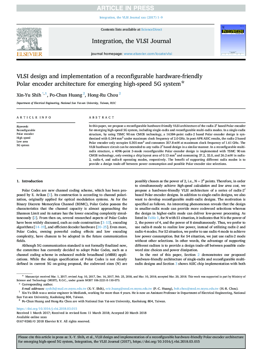 VLSI design and implementation of a reconfigurable hardware-friendly Polar encoder architecture for emerging high-speed 5G system