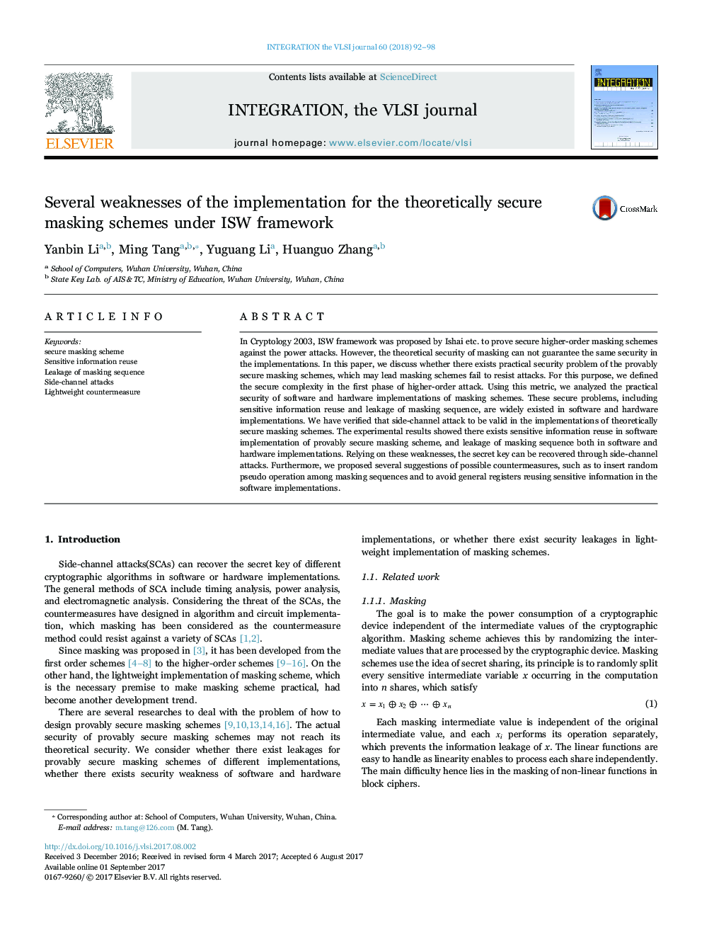 Several weaknesses of the implementation for the theoretically secure masking schemes under ISW framework