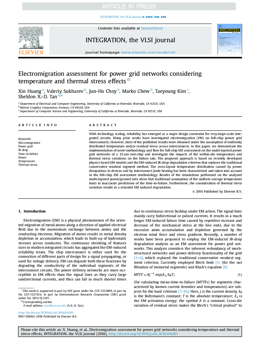 Electromigration assessment for power grid networks considering temperature and thermal stress effects