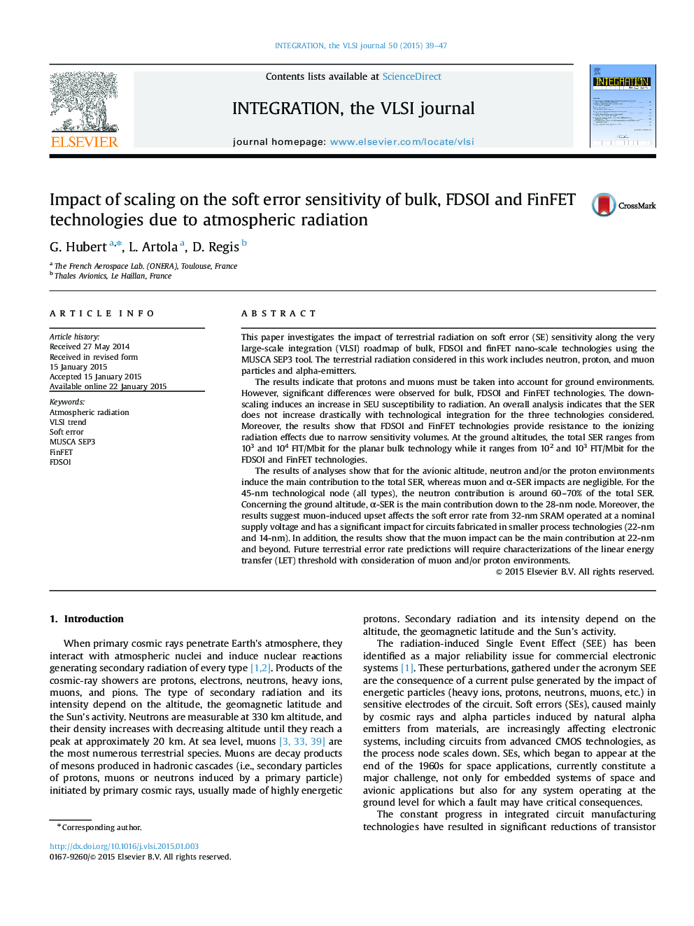 Impact of scaling on the soft error sensitivity of bulk, FDSOI and FinFET technologies due to atmospheric radiation