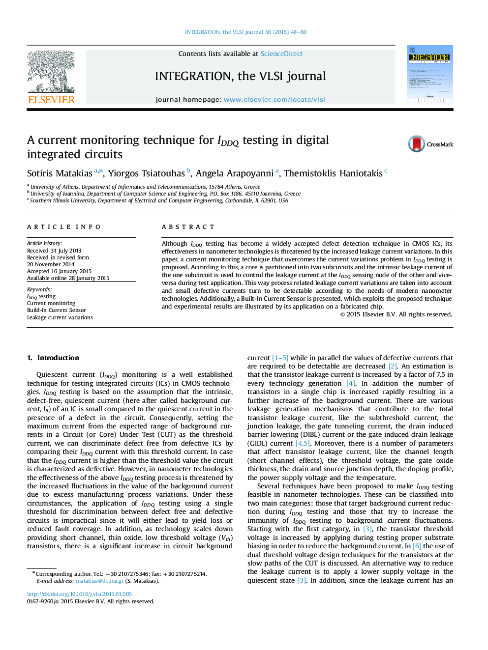 A current monitoring technique for IDDQ testing in digital integrated circuits