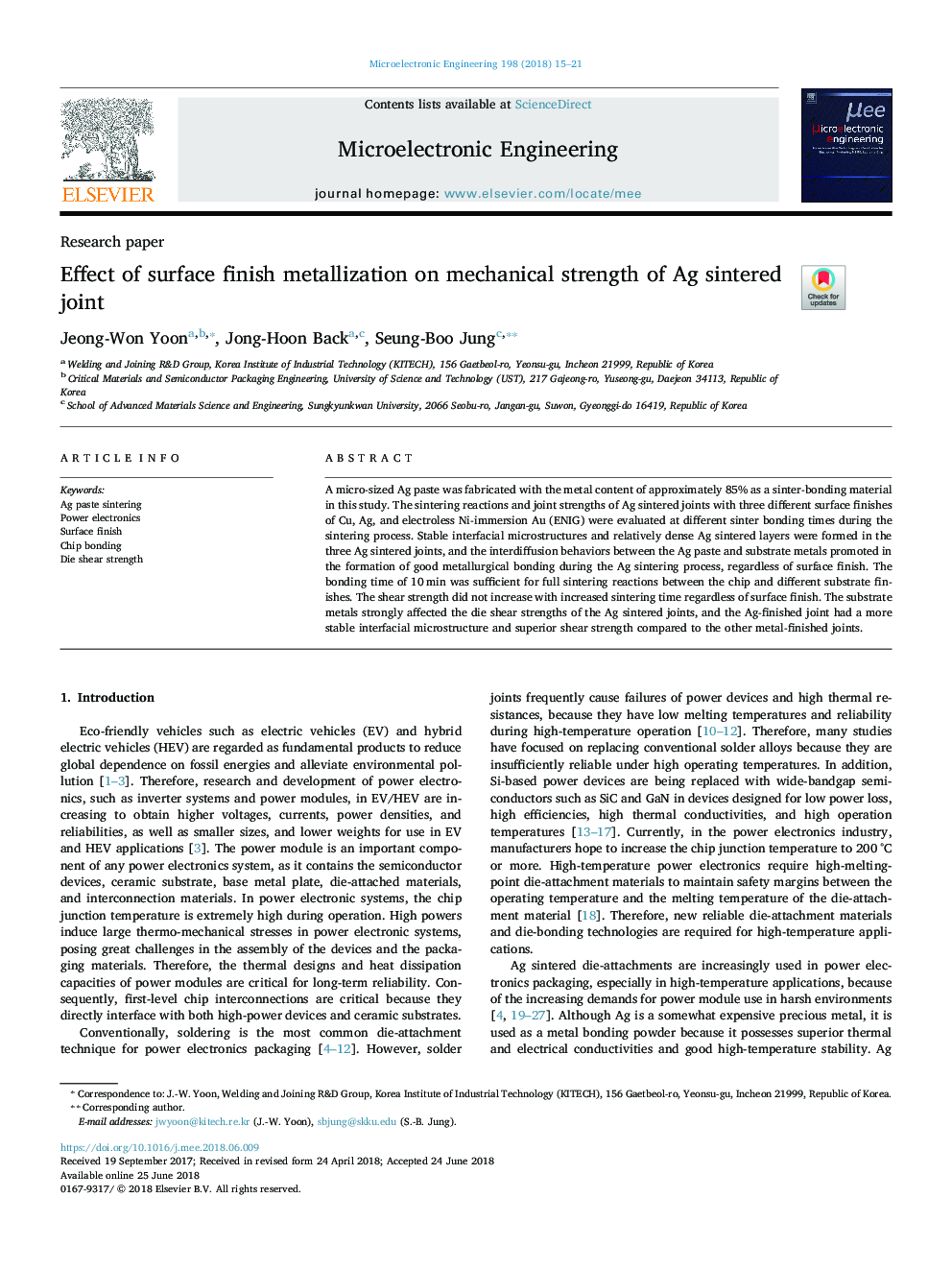 Effect of surface finish metallization on mechanical strength of Ag sintered joint