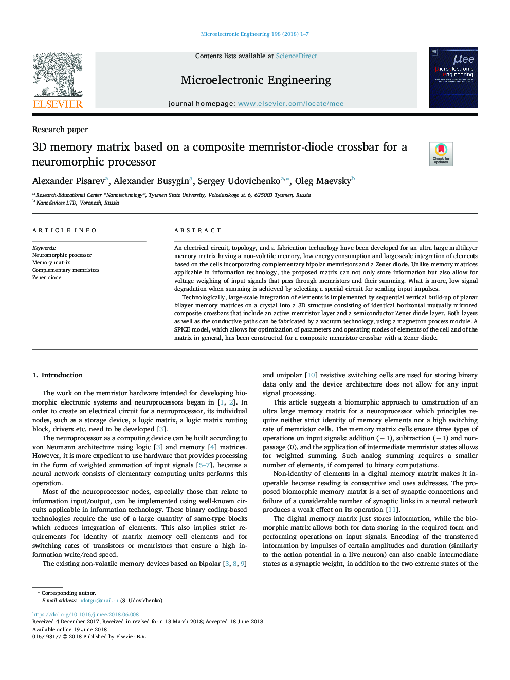 3D memory matrix based on a composite memristor-diode crossbar for a neuromorphic processor