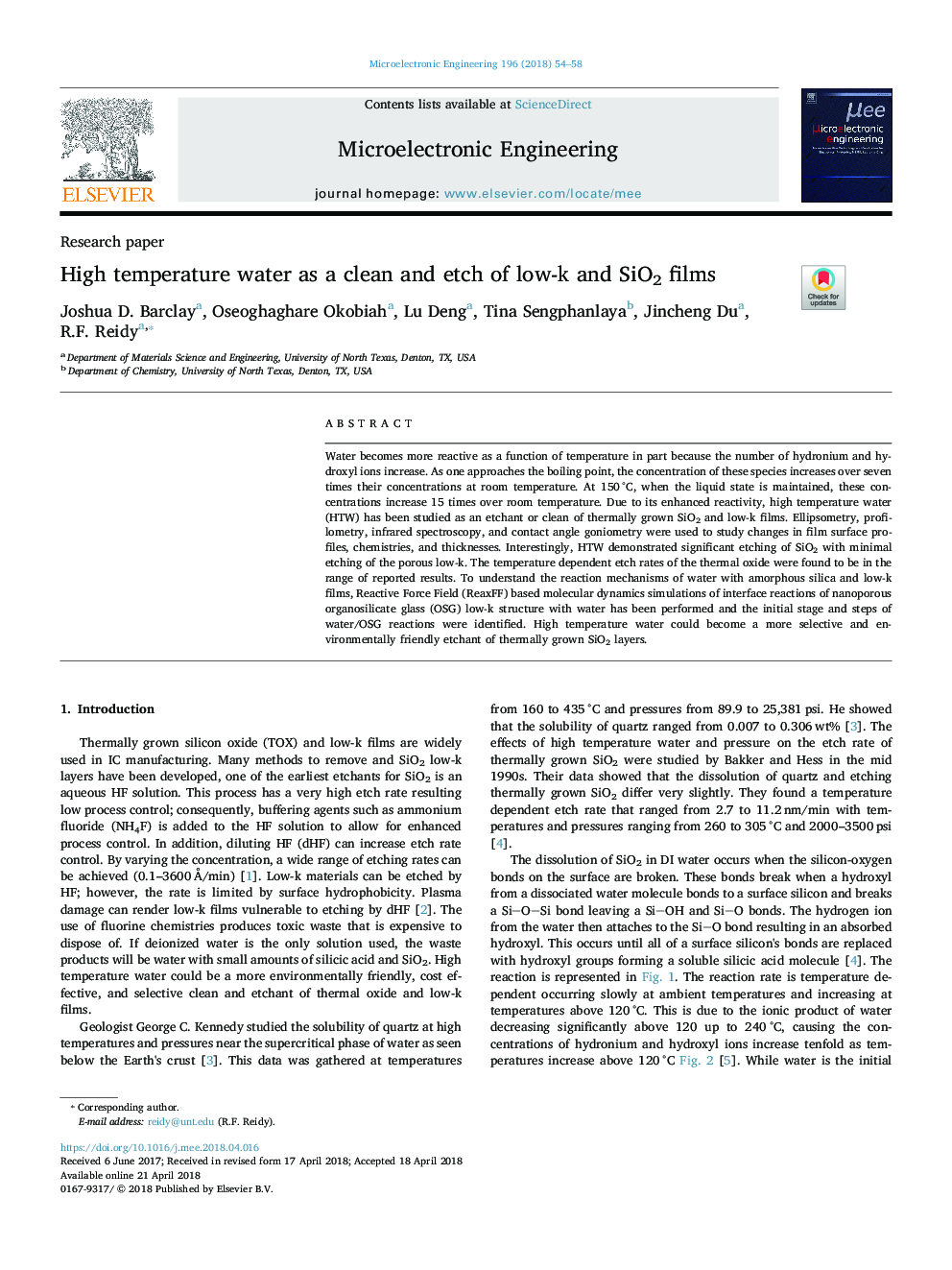 High temperature water as a clean and etch of low-k and SiO2 films
