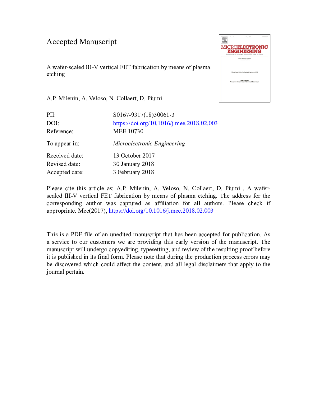 A wafer-scaled III-V vertical FET fabrication by means of plasma etching