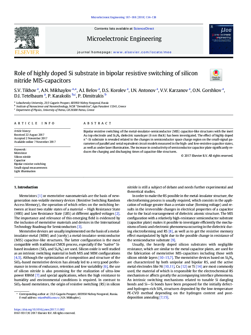 Role of highly doped Si substrate in bipolar resistive switching of silicon nitride MIS-capacitors