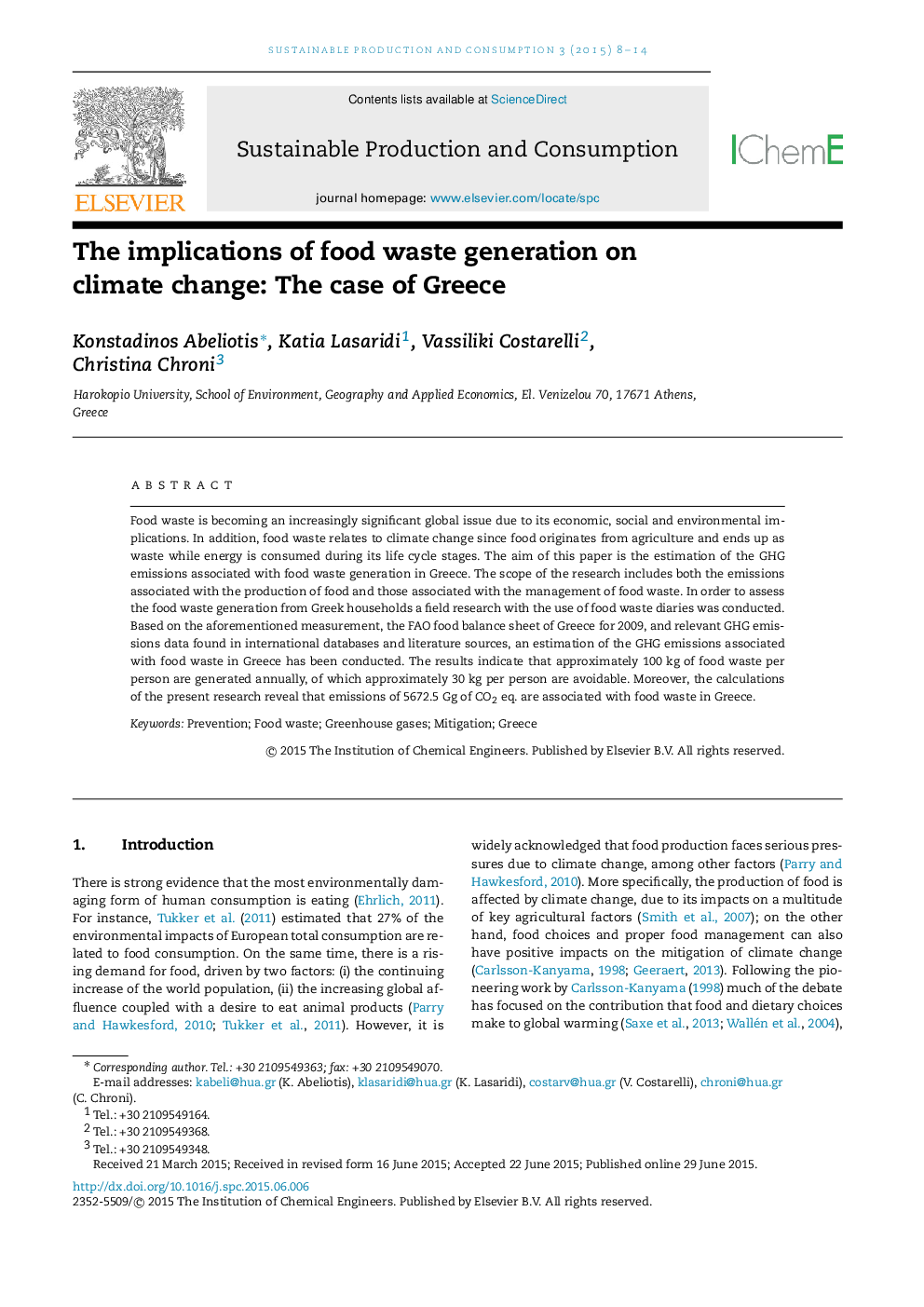 The implications of food waste generation on climate change: The case of Greece